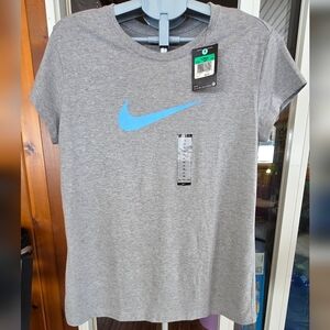 Nike Heather Gray Tee with Sky Blue Swoosh